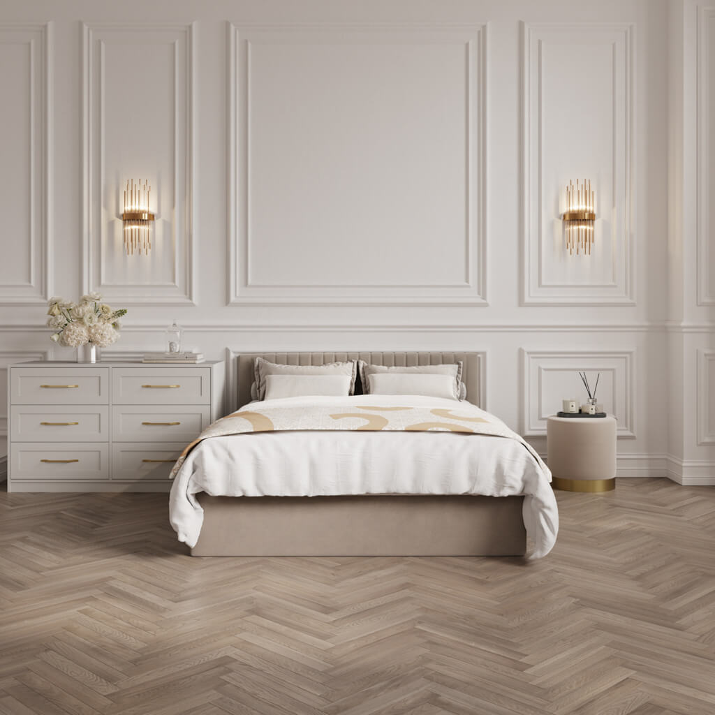 Berlin Beige Velvet Ottoman Double Bed